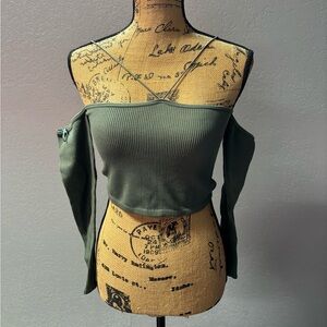 Zara Stylish Green Off-Shoulder Women's Top, stretch